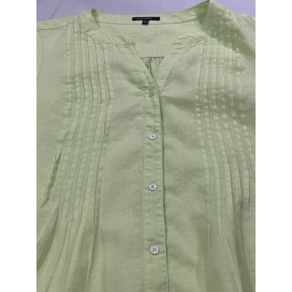 Chaus Sport Neon Green Front Pleating Button Up Linen Blouse Size L - Picture 5 of 6